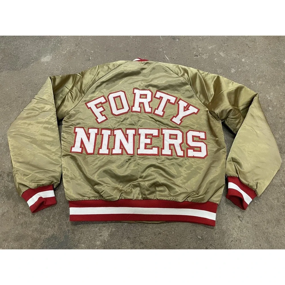 Vintage San Francisco 49ers Jacket Mens Medium Gold NFL Football Chalk Line‎
